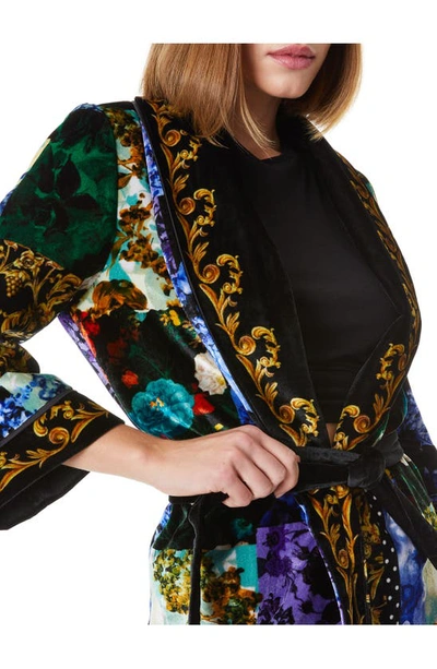 Shop Alice And Olivia Eilene Tie Waist Velvet Jacket In Petals Patchwork