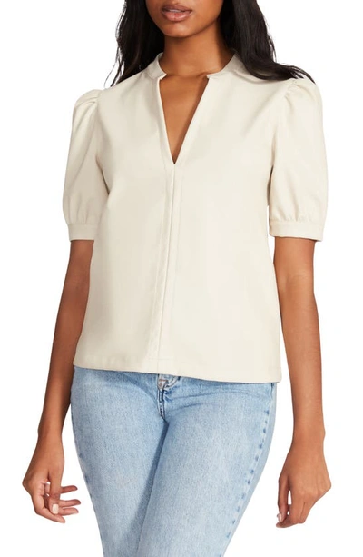 Steve Madden Jane Puff Sleeve Faux Leather Top In Bone