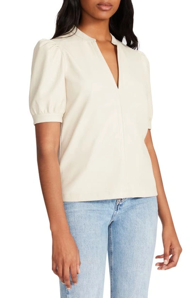 Steve Madden Jane Puff Sleeve Faux Leather Top In Bone