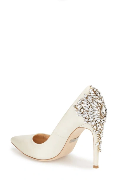 Shop Badgley Mischka Gorgeous Crystal Embellished Pointed Toe Pump In Ivory Satin