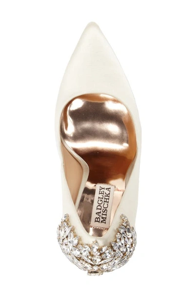 Shop Badgley Mischka Gorgeous Crystal Embellished Pointed Toe Pump In Ivory Satin