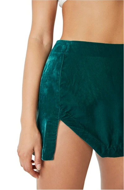 Shop Free People Annalise Side Vent Velvet Miniskirt In Deep Teal