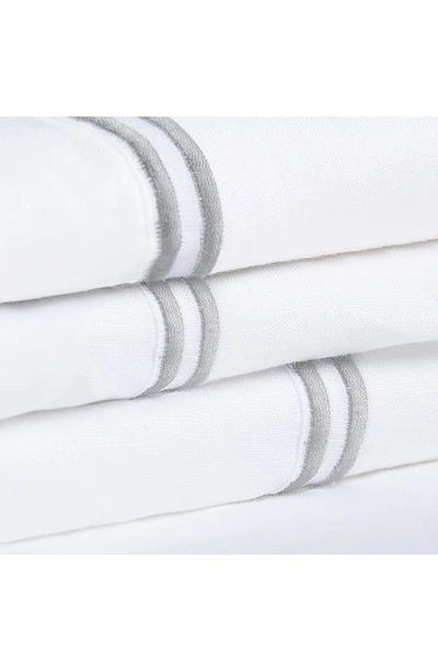 Shop Melange Home White Queen Linen 2 Stripe Embroidered Sheet 4-piece Set In Grey On White