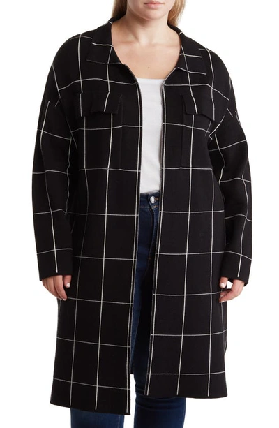 Shop By Design Lola Notch Collar Tunic Cardigan In Grid Black/white