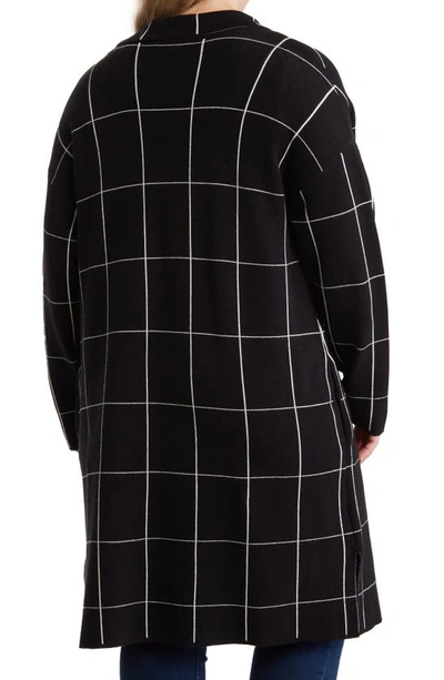 Shop By Design Lola Notch Collar Tunic Cardigan In Grid Black/white