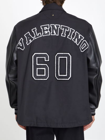 Valentino Track Jacket With Leather Sleeves And Patches In Black
