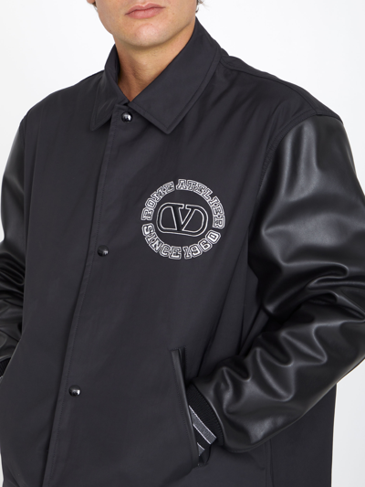 Valentino Track Jacket With Leather Sleeves And Patches In Black