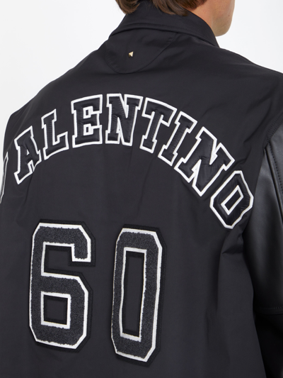 Valentino Track Jacket With Leather Sleeves And Patches In Black