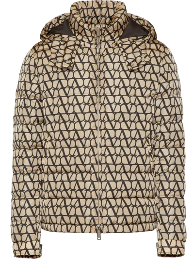 Shop Valentino Toile Iconographe Puffer Jacket In Beige