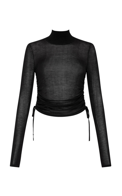 Shop St Agni Sheer Ruched Jersey Top In Black