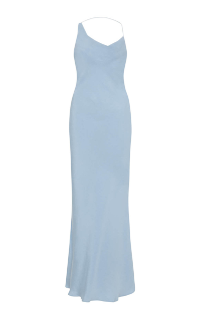 Shop St Agni Asymmetric Draped Twill Slip Dress In Light Blue