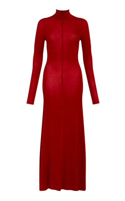 Shop St Agni Jersey Turtleneck Maxi Dress In Red