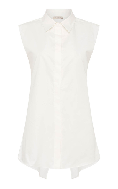 Shop St Agni Belted Cotton Button-down Shirt In White
