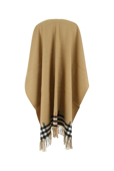 Shop Burberry Woman Beige Cashmere And Wool Cape In Brown