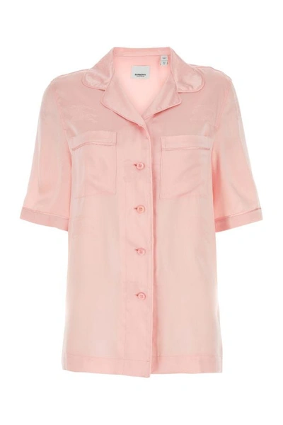 Shop Burberry Woman Pastel Pink Satin Shirt