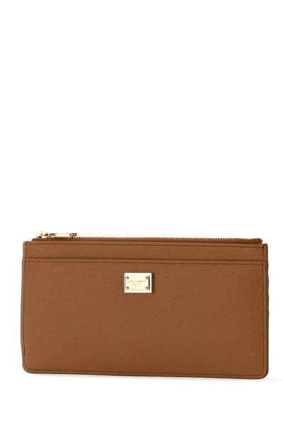 Shop Dolce & Gabbana Woman Biscuit Leather Card Holder In Brown