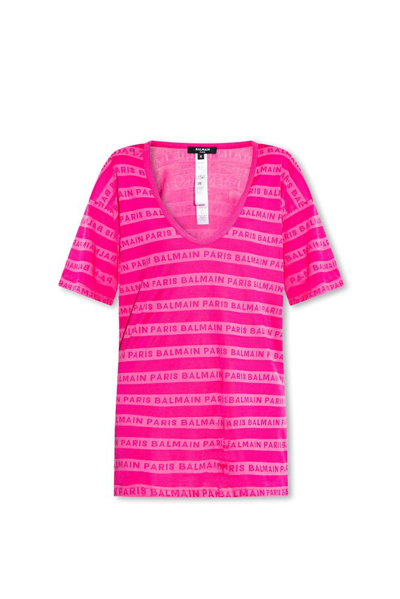 Shop Balmain Logo Printed Swim T In Pink