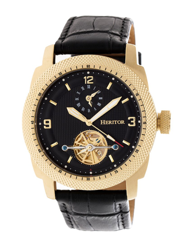 Heritor Automatic Helmsley Semi-skeleton Leather-band Watch In Gold