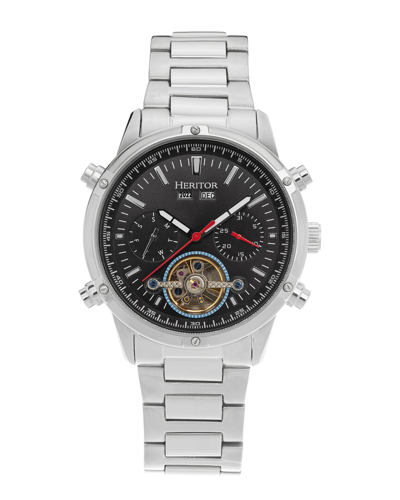 Heritor Automatic Men's Black / Silver Wilhelm Semi-skeleton Bracelet Watch With Day And Date - Black, Silver