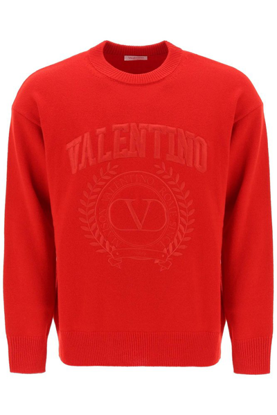 Shop Valentino Logo Embroidered Crewneck Sweater In Red