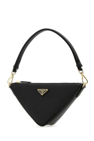 Shop Prada Woman Black Leather  Triangle Shoulder Bag
