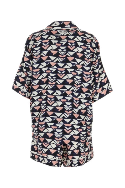 Shop Prada Woman Printed Silk Pyjama In Multicolor