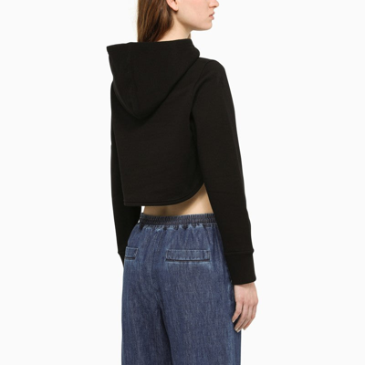 Shop Valentino Black Cropped Hoodie With Logo Women