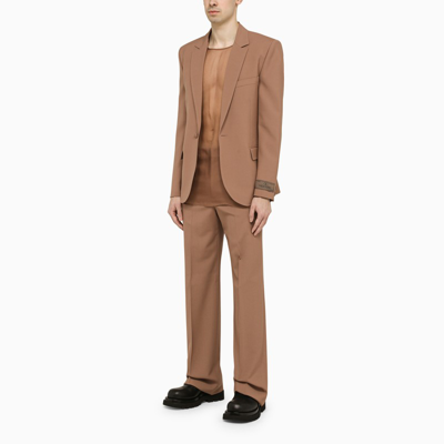 Shop Valentino Camel-coloured Wool Trousers Men In Cream