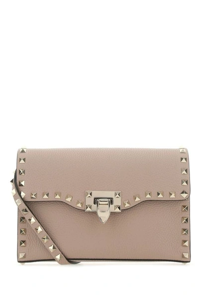 Shop Valentino Garavani Woman Powder Pink Leather Small Rockstud Crossbody Bag