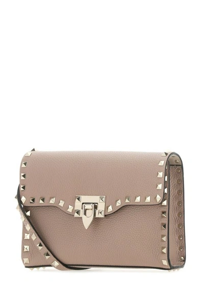Shop Valentino Garavani Woman Powder Pink Leather Small Rockstud Crossbody Bag