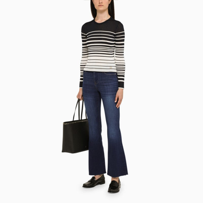 Shop Valentino Ivory/white Striped Crew-neck Sweater Women In Multicolor