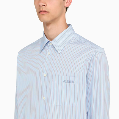 Shop Valentino Regular Blue Striped Shirt Men In Multicolor