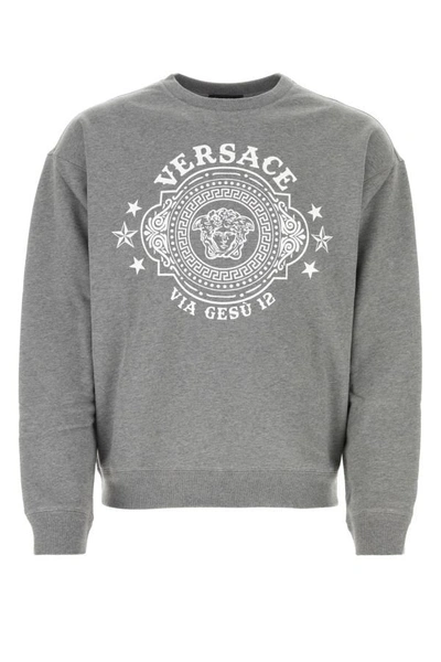 Shop Versace Man Grey Cotton Sweatshirt In Gray