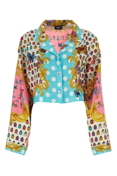Shop Versace Woman Printed Silk Shirt In Multicolor
