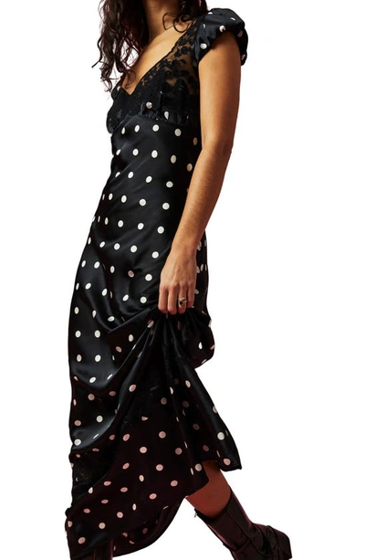 Shop Free People Butterfly Babe Polka Dot Cutout Maxi Dress In Black And White Comb
