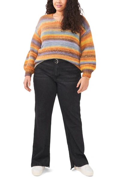 Vince Camuto Plus Size Cozy Space Dye V-neck Sweater In Citrus Spice Vc