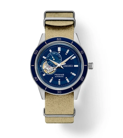 Pre-owned Seiko Presage Automatic Blue Dial Beige Leather Strap Men's Watch Ssa453