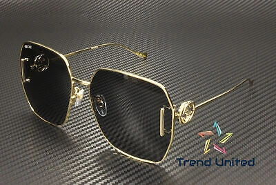 Pre-owned Gucci Gg1207sa 002 Rectangular Squared Metal Gold Grey 64 Mm Women's Sunglasses In Gray