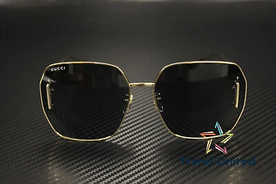 Pre-owned Gucci Gg1207sa 002 Rectangular Squared Metal Gold Grey 64 Mm Women's Sunglasses In Gray