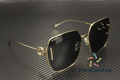 Pre-owned Gucci Gg1207sa 002 Rectangular Squared Metal Gold Grey 64 Mm Women's Sunglasses In Gray
