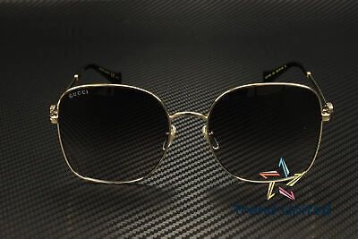 Pre-owned Gucci Gg1143s 001 Butterfly Metal Gold Grey 59 Mm Women's Sunglasses In Gray