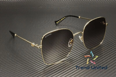 Pre-owned Gucci Gg1143s 001 Butterfly Metal Gold Grey 59 Mm Women's Sunglasses In Gray