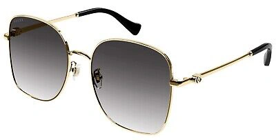 Pre-owned Gucci Gg1143s 001 Butterfly Metal Gold Grey 59 Mm Women's Sunglasses In Gray