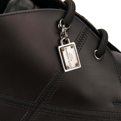 Pre-owned Dolce & Gabbana Dg Logo Pendant Chain Leather Boots Shoes Michelangelo 12788 In Black