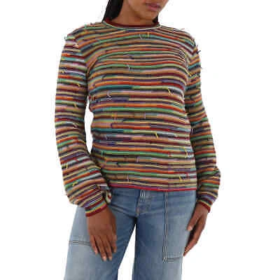 Pre-owned Chloé Chloe Ladies Multicolor Rainbow-striped Frayed Sweater