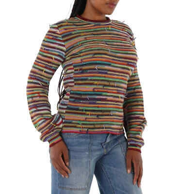 Pre-owned Chloé Chloe Ladies Multicolor Rainbow-striped Frayed Sweater