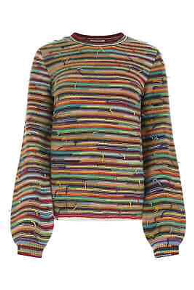 Pre-owned Chloé Chloe Ladies Multicolor Rainbow-striped Frayed Sweater