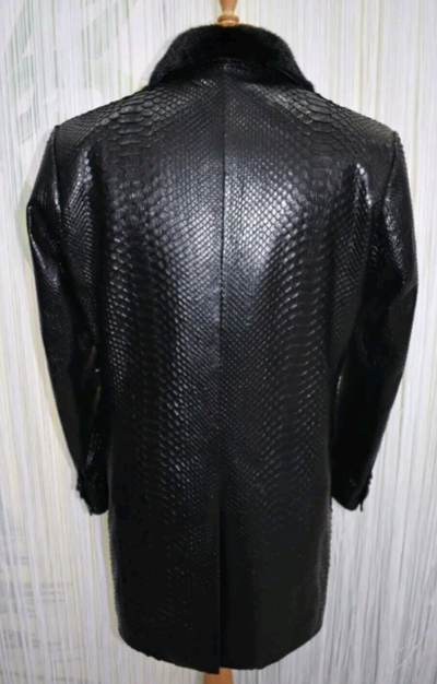 Pre-owned Handmade Man's Real Python Snake Skins Genuine Snake ? Hides Long Jacket Coat All Sizes In Black