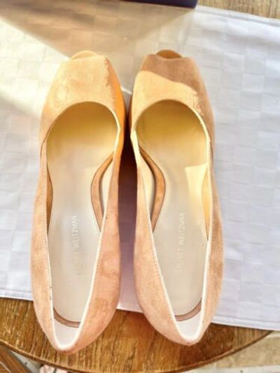 Pre-owned Stuart Weitzman Tori Ballet Suede Platform Peep-toe Wedge Heels 8.5m Bnib $425 In Pink