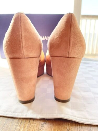 Pre-owned Stuart Weitzman Tori Ballet Suede Platform Peep-toe Wedge Heels 8.5m Bnib $425 In Pink